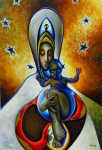 Erzulie Dantor - La Vierge Blanche - Vévé Vaudou. 7x45 cm acrylic/komacel. https://www.singulart.com/fr/oeuvres-d-art/ald%C3%A9hy-erzulie-dantor-1128897
